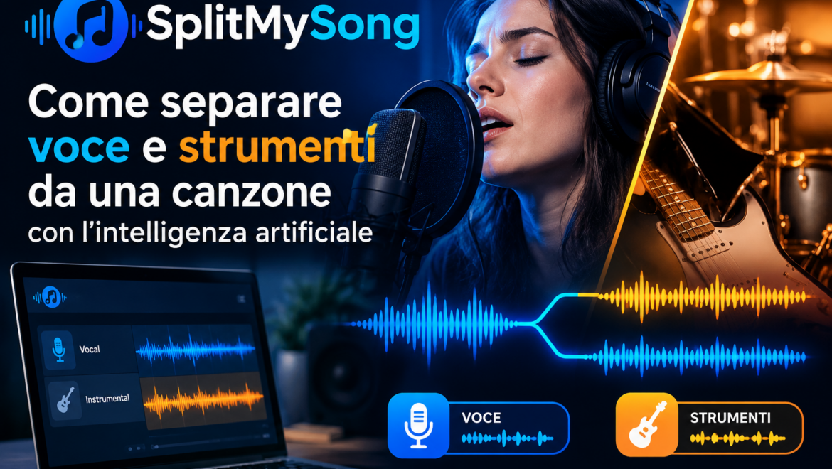 SplitMySong Scopri come funziona SplitMySong per separare voce e strumenti con l’IA: funzioni, prova gratuita, crediti e limiti della qualità audio
